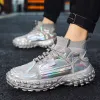 Skor nya coola golfskor män glitter silver sneakers designer golf sport skor man tjocka botten skor gym golf golfskor man strumpor