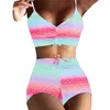 Costumi da bagno da donna Set bikini attillato estivo Casual Stampa floreale retrò Vita alta Costume da bagno Bretelle Costumi da bagno donna con coulisse