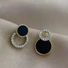 Boucles d'oreilles asymétriques pour femmes, rondes creuses, strass noirs, accessoires de bijoux pour femmes, Pendientes