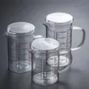 Balances ménagères Tasse en verre borosilicate à haute teneur en borosilicate avec poignée Tasses à mesurer en verre 400-1000ML Couvercle en bambou durable pour cuisine ou Re 240322