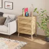 Irontar Charging Station, Rattan Decorated Drawers, Farmhouse Coffee Table, Bedside Table with USB Ports, and 2 Bedroom AC Sockets, Natural BZZ006ME