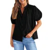 Camisas femininas moda verão botão-para baixo camisa de manga curta v pescoço algodão formal casual topo blusa feminina