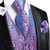 Men's Vests Wedding Purple Silk Men Vest Paisley Slim Fit Necktie Hankerchief Cufflinks Sets Male Sleeveless V-Neck Waistcoat Party Hi-Tie