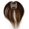 Toppers 6 Inch Bruin Mini Menselijk Haar Topper 15 CM Hoofdhuid Top Haar Pony 5X5 CM Vrouwen Toupet Met een Cut Bang Zijde Huid Basis Fringe Haarstukjes