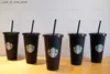 Kubki Tubllerzy Starbucks 24 unz/710 ml plastikowy kubek wielokrotnego użytku Czarne picie Płaskie dolne kubek Kształt Kształt Słomka Kubek 30 sztuk DHL Q240322