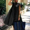 Abiti casual con maniche volanti Abito da spiaggia Midi Elegante trapezio estivo da donna con pieghe patchwork per le vacanze