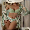 Kvinnors badkläder 2024 Point Three Piece Overer Long Sleeve Split Bikini Swimming Drop Delivery Apparel Womens Clothing DHBPR