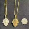 Gioielli placcati in oro 18 carati con zirconi brillanti, collana a strati iniziale con mano di Hamsa hiphop, sfusa