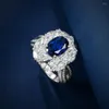 Anelli a grappolo S925 Argento Uovo 7 10 Royal Blue 2 Anello con diamante scintillante Squisito matrimonio resistente