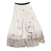 Rokken Guilantu Mesh Borduren Bloemen Lange Rok Vrouwen Zomer Hoge Taille Een Lien Tule Vrouwelijke Koreaanse Stijl Casual Tennis