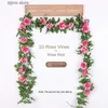 Finto verde floreale 10 teste di rose artificiali in rattan fiore di seta fiore di seta decorazione della casa di nozze vite decorazione del soggiorno interno fiore di plastica Y240322