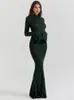 Kvinnor Fashion Solid Half High Collar Maxi Dress Elegant Chic Flare Long Sleeve Dresses 2023 Autumn Female High Street Vestidos 240304