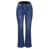 Kvinnors jeansbyxor denim byxor kvinnor bottnar stretch smal passform multi -knapp blossade med fickor veterement femme