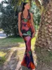 Robes décontractées de base Julissa MO 2023 Été Cravate élégante teinte fleur en mousseline de soie voir à travers la robe maxi sexy femmes dos nu dentelle corps plage robe de soirée Q240322