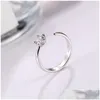 Solitaire Ring Ladies S925 Sterling Sier 5Claw Round Diamond Engagement Öppna justerbara smycken Drop Delivery Dhbol