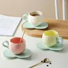 Tazze Piattini 300ml Caffè in ceramica a forma di fiore Tulipano Tazza da tè Tazza di latte creativa e set di piatti con piattino Stampa Tazza da tè pomeridiana