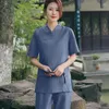 Etnische Kleding 2024 Vrouwen Vintage Meditatie Set Traditionele Katoen Linnen Tang Pak Oosterse Boeddhistische Tai Chi Tops Broek Zen