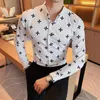 Mannen Overhemden 2024 Lente Herfst Mode Print Casual Mannen Merk Lange Mouw Business Slim Shirt Mannelijke Hoge Kwaliteit Sociale kledij Tops