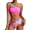 Maillots de bain pour femmes Ensembles de bikini Réversible Porter Découpe Une épaule Top avec taille moyenne Deux shorts de planche américaine pour les femmes Swim 3