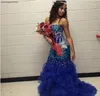 Vestidos de fiesta Sexy Royal Blue Long Prom 2024 African Black Girls Beads Graduación de vestidos de noche.