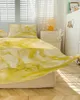 Jupe de lit Texture marbre dégradé jaune, couvre-lit élastique avec taies d'oreiller, housse de matelas, ensemble de literie, drap