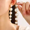 Stud Earrings Women Fashion String Beads Long Model Temperament Lady Versatile Simulated-pearl Eardrop