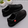 Casual Shoes Woman Fashion 2024 293 PU Leather Non-Slip Ladies Breathable Red Cute Heart Flats Black Platform