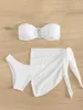 Costumi da bagno da donna 3 pezzi Bikini Set da donna Solido anello bianco collegato a fascia costume da bagno push up 2024 Costume da bagno da spiaggia gonna Biquini