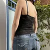 Kadın Tankları 2000'ler Retro Dantel Yay Camis Sleeless Spagetti Kayışları V yaka Siyah Vintage Tank Top Kadınlar Şık mahsul Y2K Sokak Giyin