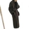 Women Elegant Long Wool Coat with Belt Solid Color Sleeve Chic Outerwear Autumn Winter Ladies Overcoat