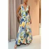 Casual jurken zomer vrouwen bohemien jurk mode elegante mouwloze v-hals corset print vakantie lange streetwear y2k kleding