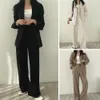 Women Casual Lapel Long Sleeve Single Breasted Blazer High Waist Pockets Straight Wide Leg Suit Pants Office Work Wear 240315