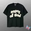 Erkek Tişörtleri 24SS Amerikan Sokağı Black St Michael Kısa Kollu Üst Köpük Baskı Kutsal Ruh T-Shirt Pamuk Gündelik Gevşek Erkek T-Shirt J240322