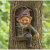 Esculturas 1 PC Elf Dwarf Oldman Status Janela ao ar livre Árvore Hugger Impertinente Escultura de resina Jardim Bonito Barba Branca Gnome Decoração de Páscoa Presente