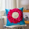 Almohada hecha a mano cubierta de girasol colorido 3D terciopelo floral suave 45x45 cm para sofá cama decoración del hogar