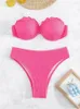 Women's Swimwear Ruffle Underwire Bikinis Sets Women Pink Bandeau Cut Out High Waist Swimsuit 2024 Brazilian Beach Bathing Suit