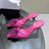 Slippers Narrow Band Sandals Women High Heels Crystal Mules Pointed Toe Slides Women's Sexy Slingback Runway Party Shoes For