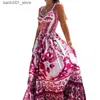 Grundläggande avslappnade klänningar Jameray 2024 Summer Runway Red and White Porslin tryckt Lång maxi Beach Dress Womens axelband Solklänning Q240322
