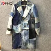 PFHQ Autumn Mens Patchwork Denim sliten Dekonstruktion Trench Coat Avant-Garde Double Breasted Techwear Windbreaker 21Z1042 240311