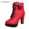 Bottes Comemore Femme Plateforme de cheville Boots High Heels 2022 2023 Luxury Fashion Red Shoes Woman Plateforme Boucle Bot