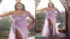 Shiney Violet Paillettes Perles Robes De Soirée Sxy Bretelles Spaghetti Haute Split Longues Robes De Bal Occasion Robes De Luxe Arabe 9212706