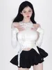 Sukienki robocze Korean Y2K Słodki dwuczęściowy zestaw kobiet francuska zabytkowa impreza mini spódniczka garnitur żeński koronkowy designerka bluzka czarna 2024