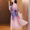 Casual Dresses Mammas avancerade eleganta klänning för sommaren 2024 Fashionabla temperament Retro Tryckt Långt kort ärm Vestidos K353