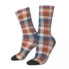 Men's Socks Blue And Orange Plaid Art Kawaii Shopping Cartoon Pattern