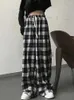 Pantalon femme noir et blanc à carreaux femmes décontracté lâche pantalon large ins rétro adolescent droit hiphop streetwear