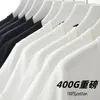 ダブルヤーン400gヘビーデューティー半袖Tシャツメンサマーピュアコットン太い小さなネックラインピュアホワイトアメリカンハーフスリーブ240320