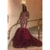 Afrikansk sjöjungfru High Prom Party Dresses Sexiga öppna halsapplikationer Rose Train Afton klänningar dragkedja tillbaka långa ärmar