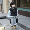 Ensembles de vêtements pour enfants, hauts et pantalons deux pièces, automne hiver coréen, faux patchwork, pantalon à capuche en peluche, 2024