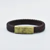 Charmarmband enkel stil herr handvävd brun svart läder armband högkvalitativt rostfritt stål spänne armband gåva