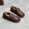 Casual schoenen koeienhuid retro nostalgisch damesleer platte zool Lefu riemgesp decoratie gezond zacht en comfortabel